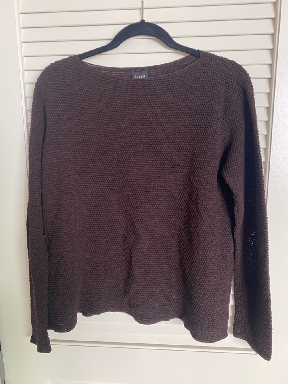 Eileen Fisher Chocolate Brown Textured Crewneck Sweater 100% wool.